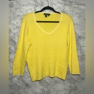 LAUREN RALPH LAUREN vintage canary yellow v neck cable knit sweater large